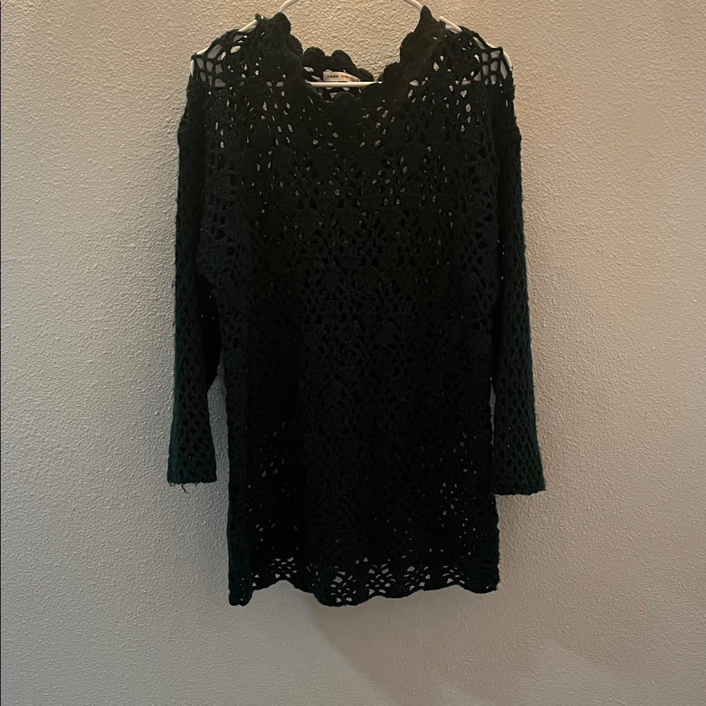 Green Crochet Long Sleeve Sweater
